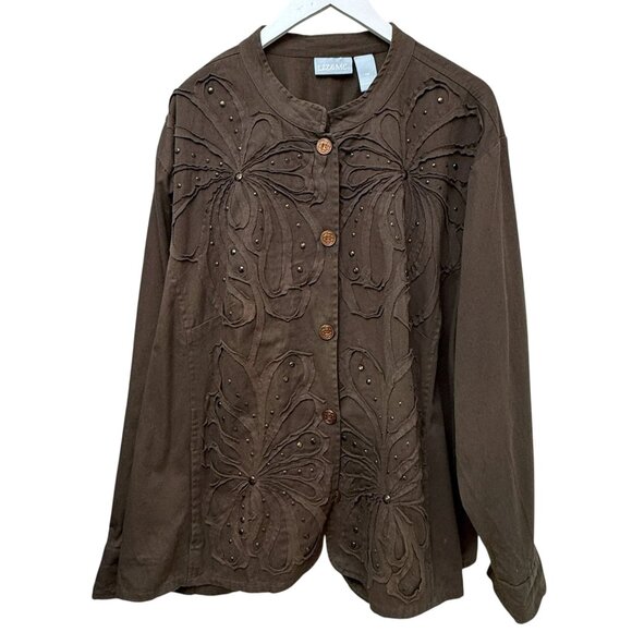 Liz & Me Liz Claiborne Jacket Plus Size 5X Brown Boho Applique Casual Womens - Picture 1 of 8